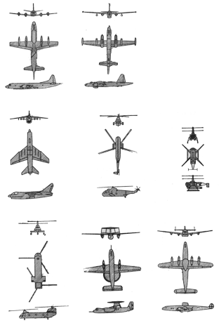 силуэты самолетов и вертолетов